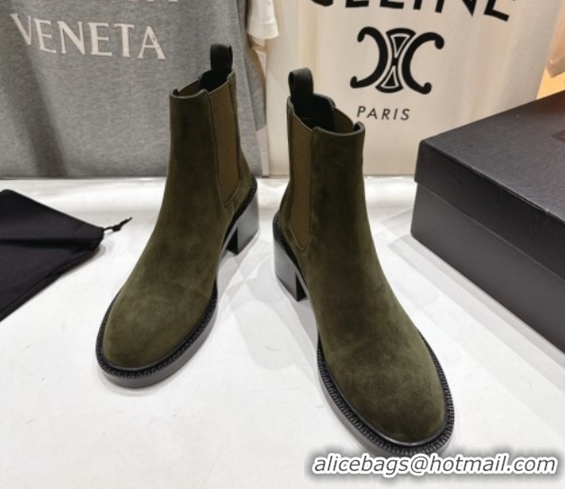Low Cost Saint Laurent Vincent Heel Chelsea Booties 6cm in Suede Green 1213054
