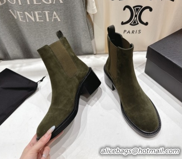 Low Cost Saint Laurent Vincent Heel Chelsea Booties 6cm in Suede Green 1213054