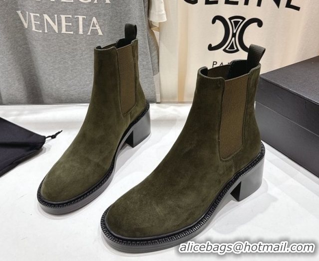 Low Cost Saint Laurent Vincent Heel Chelsea Booties 6cm in Suede Green 1213054