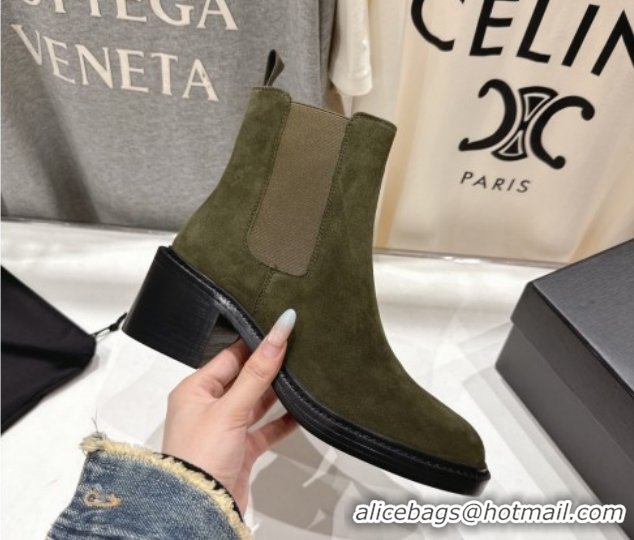 Low Cost Saint Laurent Vincent Heel Chelsea Booties 6cm in Suede Green 1213054