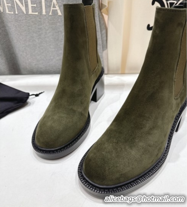 Low Cost Saint Laurent Vincent Heel Chelsea Booties 6cm in Suede Green 1213054