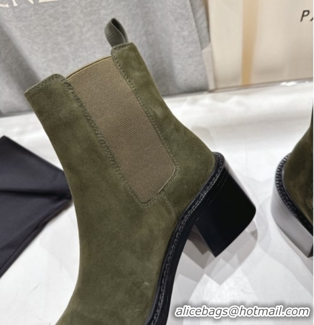 Low Cost Saint Laurent Vincent Heel Chelsea Booties 6cm in Suede Green 1213054
