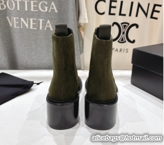 Low Cost Saint Laurent Vincent Heel Chelsea Booties 6cm in Suede Green 1213054