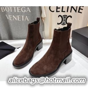 Unique Style Saint Laurent Vincent Heel Chelsea Booties 6cm in Suede Dark Brown 1213055