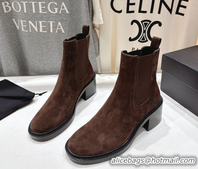 Unique Style Saint Laurent Vincent Heel Chelsea Booties 6cm in Suede Dark Brown 1213055