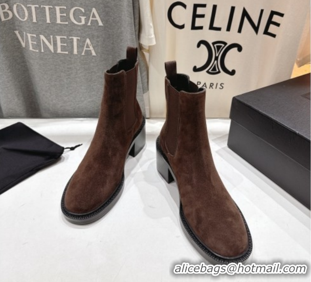 Unique Style Saint Laurent Vincent Heel Chelsea Booties 6cm in Suede Dark Brown 1213055