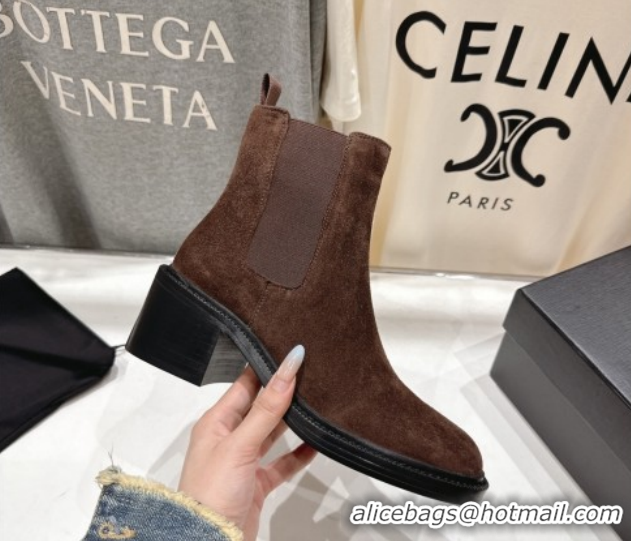 Unique Style Saint Laurent Vincent Heel Chelsea Booties 6cm in Suede Dark Brown 1213055