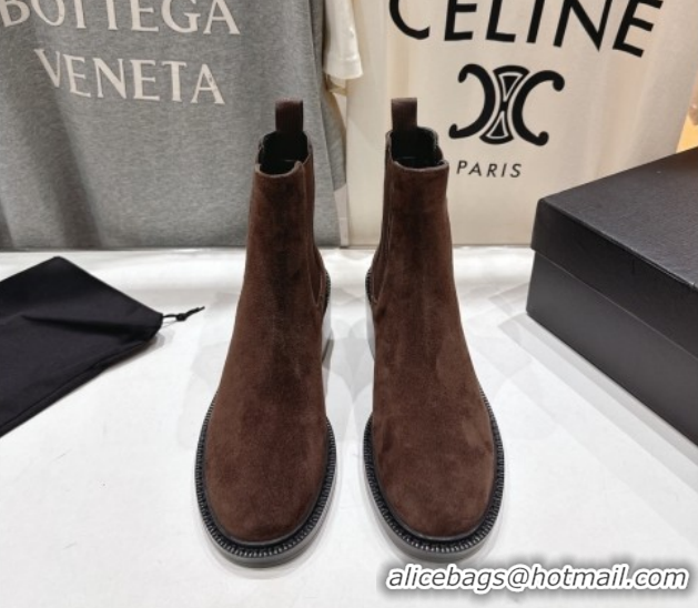 Unique Style Saint Laurent Vincent Heel Chelsea Booties 6cm in Suede Dark Brown 1213055