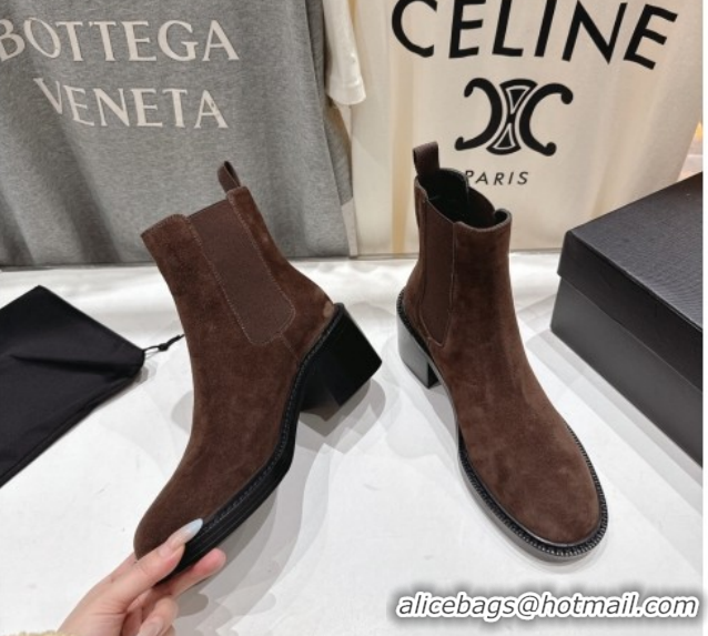 Unique Style Saint Laurent Vincent Heel Chelsea Booties 6cm in Suede Dark Brown 1213055