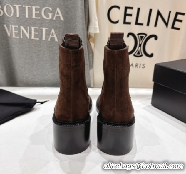 Unique Style Saint Laurent Vincent Heel Chelsea Booties 6cm in Suede Dark Brown 1213055
