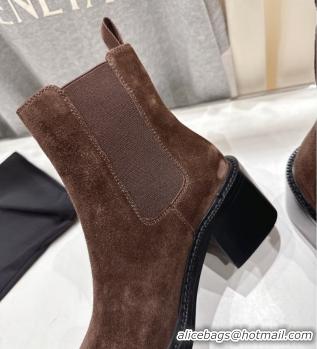 Unique Style Saint Laurent Vincent Heel Chelsea Booties 6cm in Suede Dark Brown 1213055
