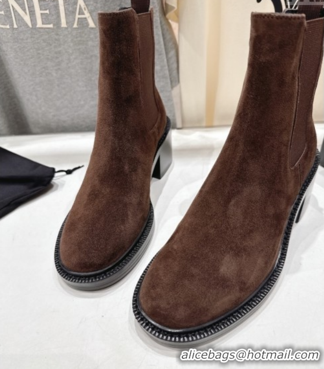 Unique Style Saint Laurent Vincent Heel Chelsea Booties 6cm in Suede Dark Brown 1213055