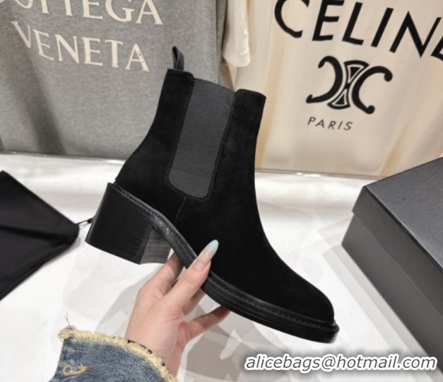 Most Popular Saint Laurent Vincent Heel Chelsea Booties 6cm in Suede Black 1213056