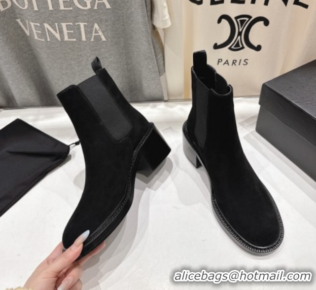 Most Popular Saint Laurent Vincent Heel Chelsea Booties 6cm in Suede Black 1213056