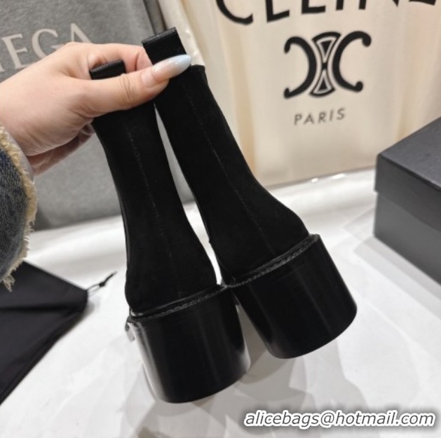 Most Popular Saint Laurent Vincent Heel Chelsea Booties 6cm in Suede Black 1213056