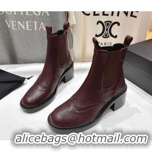 Luxury Saint Laurent Vincent Heel Chelsea Booties 6cm in Perforated Calfskin Leather Dark Burgundy 1213057