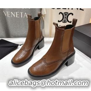 Popular Style Saint Laurent Vincent Heel Chelsea Booties 6cm in Perforated Calfskin Leather Brown 1213058