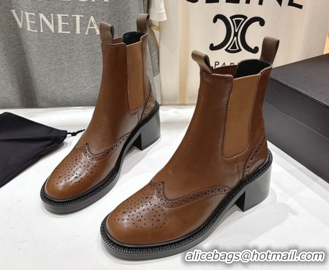 Popular Style Saint Laurent Vincent Heel Chelsea Booties 6cm in Perforated Calfskin Leather Brown 1213058