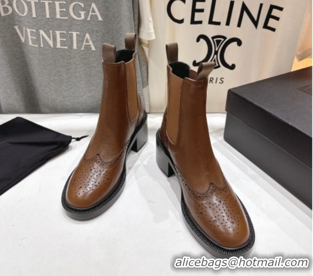 Popular Style Saint Laurent Vincent Heel Chelsea Booties 6cm in Perforated Calfskin Leather Brown 1213058