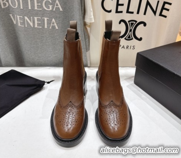 Popular Style Saint Laurent Vincent Heel Chelsea Booties 6cm in Perforated Calfskin Leather Brown 1213058