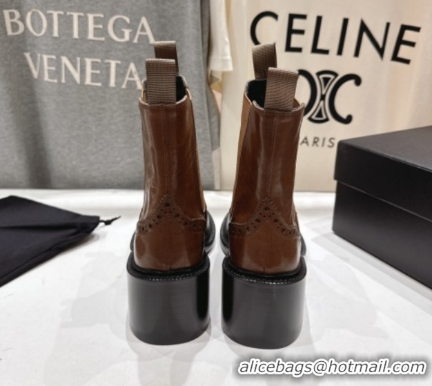 Popular Style Saint Laurent Vincent Heel Chelsea Booties 6cm in Perforated Calfskin Leather Brown 1213058
