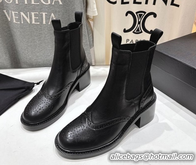 Durable Saint Laurent Vincent Heel Chelsea Booties 6cm in Perforated Calfskin Leather Black 1213061