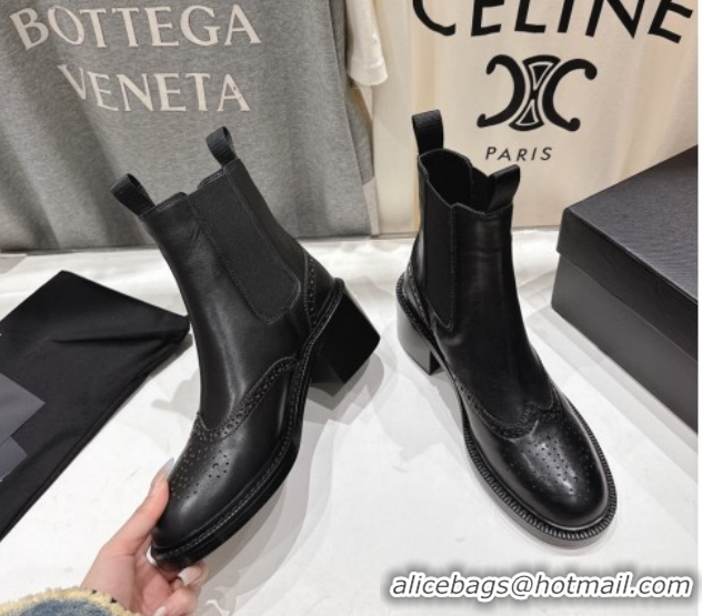 Durable Saint Laurent Vincent Heel Chelsea Booties 6cm in Perforated Calfskin Leather Black 1213061