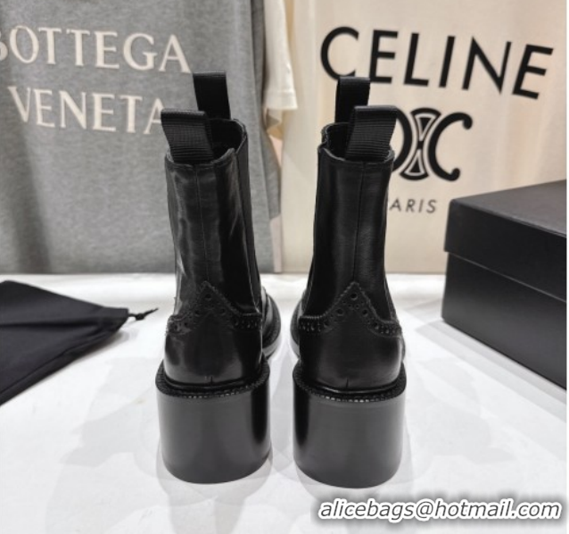 Durable Saint Laurent Vincent Heel Chelsea Booties 6cm in Perforated Calfskin Leather Black 1213061