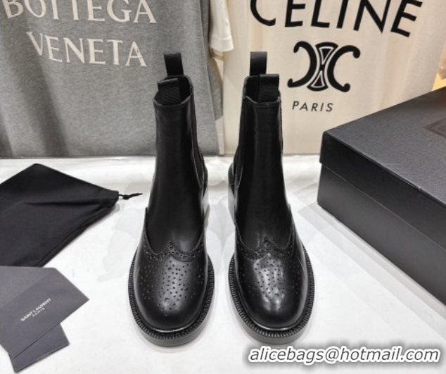 Durable Saint Laurent Vincent Heel Chelsea Booties 6cm in Perforated Calfskin Leather Black 1213061