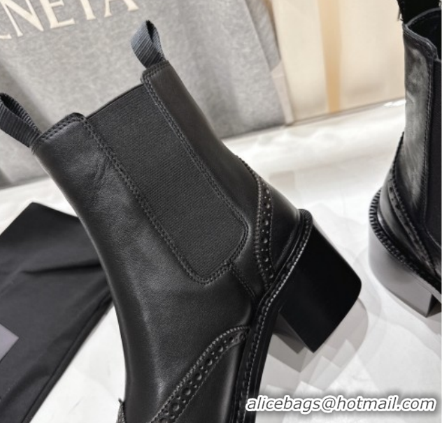 Durable Saint Laurent Vincent Heel Chelsea Booties 6cm in Perforated Calfskin Leather Black 1213061