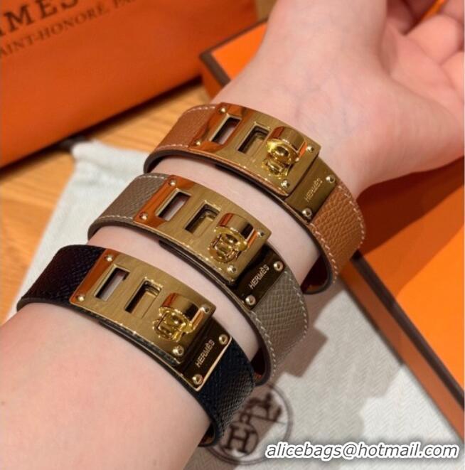 Famous Brand Hermes Kelly bracelet in Grained Leather HS010406 Black 2025