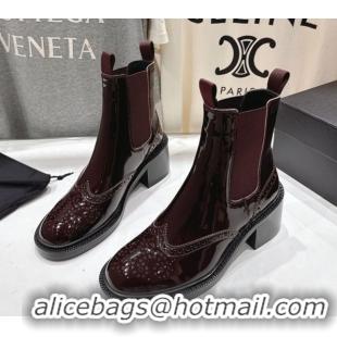 Good Product Saint Laurent Vincent Heel Chelsea Booties 6cm in Perforated Patent Leather Dark Burgundy 1213059