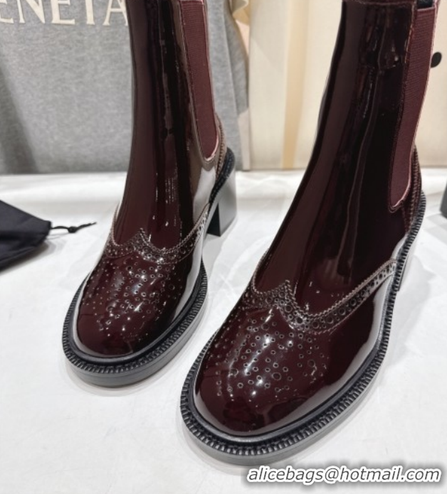 Good Product Saint Laurent Vincent Heel Chelsea Booties 6cm in Perforated Patent Leather Dark Burgundy 1213059