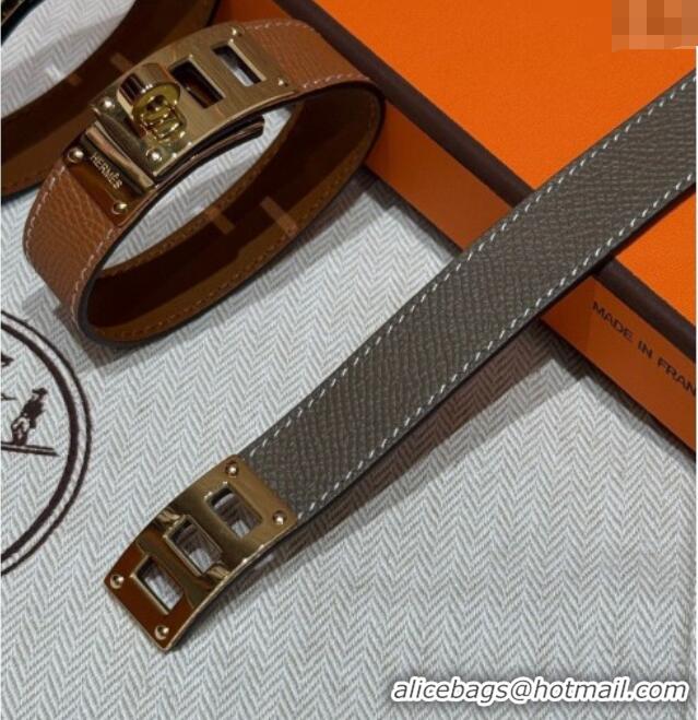 Top Grade Hermes Kelly bracelet in Grained Leather HS010406 Grey 2025