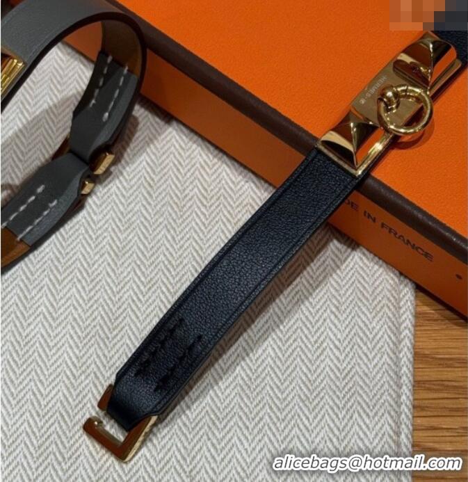 Luxury Discount Hermes Rivale Mini bracelet 7 in Swift Leather and Studs HS010407 Black 2025