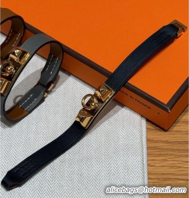 Luxury Discount Hermes Rivale Mini bracelet 7 in Swift Leather and Studs HS010407 Black 2025