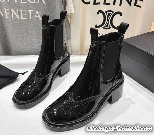 Grade Saint Laurent Vincent Heel Chelsea Booties 6cm in Perforated Patent Leather Black 1213060