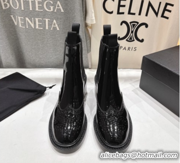 Grade Saint Laurent Vincent Heel Chelsea Booties 6cm in Perforated Patent Leather Black 1213060