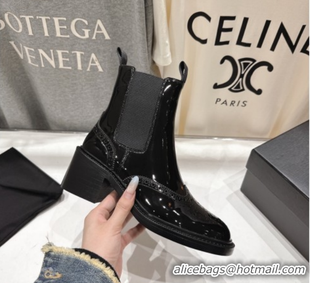 Grade Saint Laurent Vincent Heel Chelsea Booties 6cm in Perforated Patent Leather Black 1213060