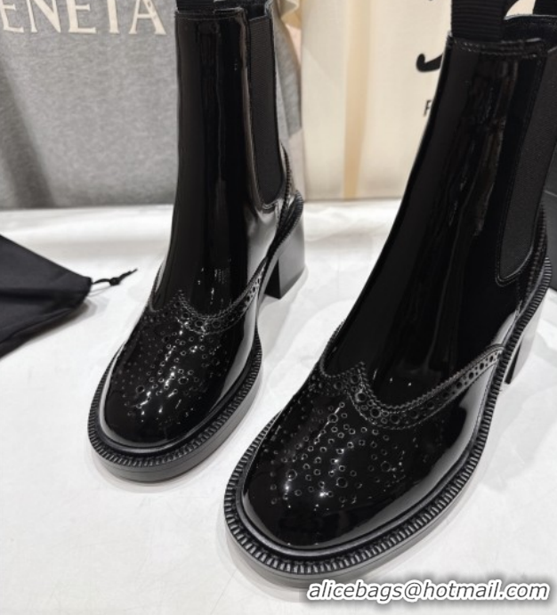 Grade Saint Laurent Vincent Heel Chelsea Booties 6cm in Perforated Patent Leather Black 1213060