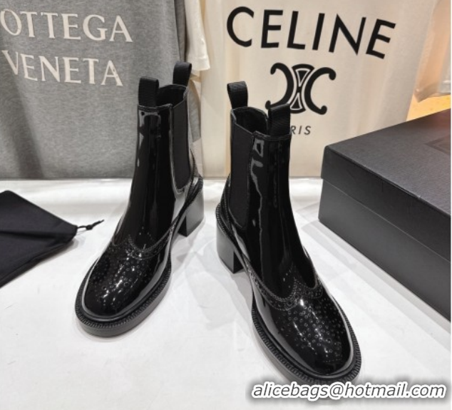 Grade Saint Laurent Vincent Heel Chelsea Booties 6cm in Perforated Patent Leather Black 1213060