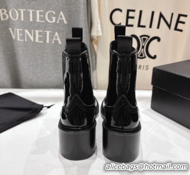 Grade Saint Laurent Vincent Heel Chelsea Booties 6cm in Perforated Patent Leather Black 1213060