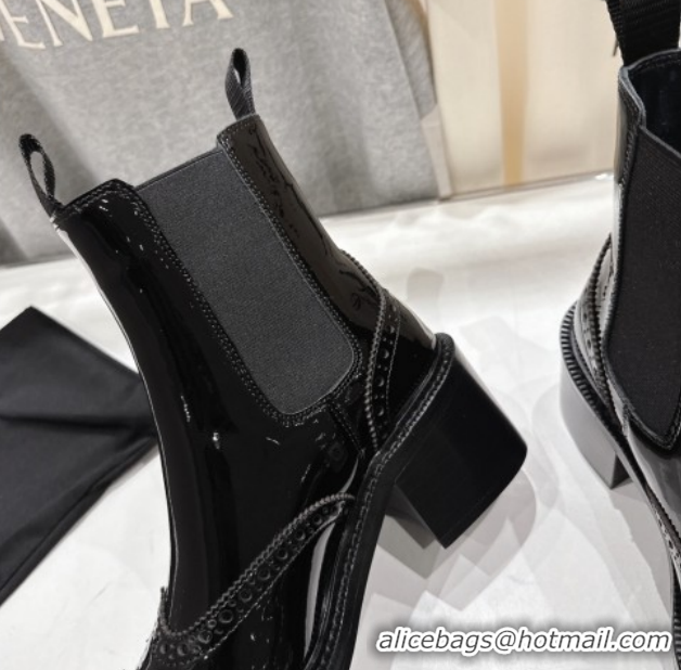 Grade Saint Laurent Vincent Heel Chelsea Booties 6cm in Perforated Patent Leather Black 1213060