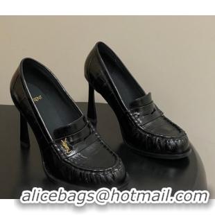 Hot Style Saint Laurent Le Loafer High Heel Pumps 10cm Eel Embossed Leather Black 1213062