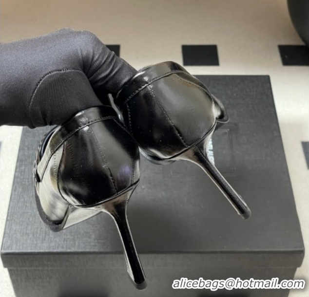 Hot Style Saint Laurent Le Loafer High Heel Pumps 10cm Eel Embossed Leather Black 1213062