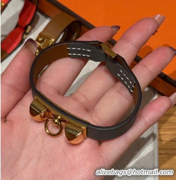 Most Popular Hermes Rivale Mini bracelet 7 in Swift Leather and Studs HS010407 Grey 2025