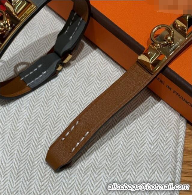 Good Taste Hermes Rivale Mini bracelet 7 in Swift Leather and Studs HS010407 Brown 2025