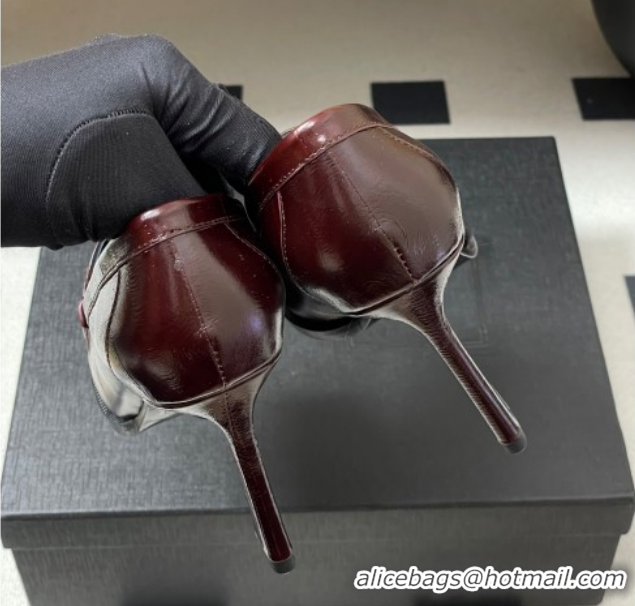 Sophisticated Saint Laurent Le Loafer High Heel Pumps 10cm Eel Embossed Leather Dark Burgundy 1213063