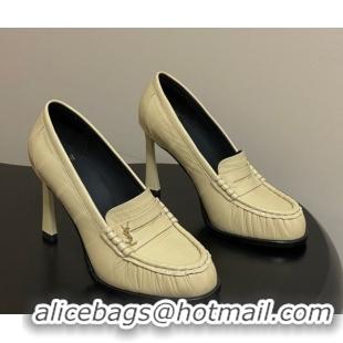 Duplicate Saint Laurent Le Loafer High Heel Pumps 10cm Eel Embossed Leather Yellow 1213064