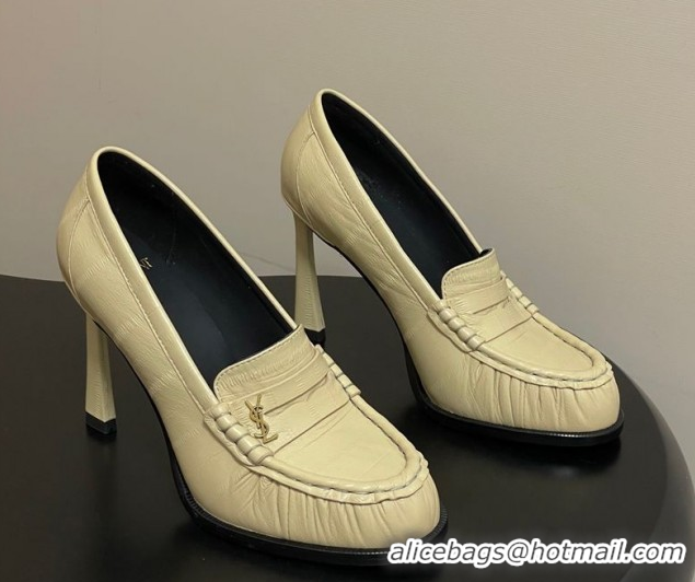 Duplicate Saint Laurent Le Loafer High Heel Pumps 10cm Eel Embossed Leather Yellow 1213064